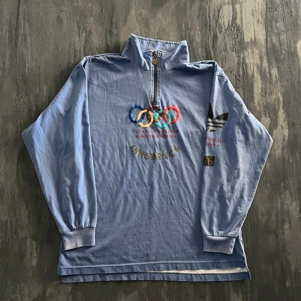 Vintage Adidas Olympics 1/4 Zip Sweatshirt Mens Large Blue Innsbruck